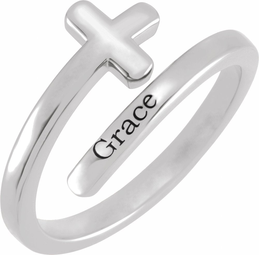 Sterling Silver Engravable Sideways Cross Ring