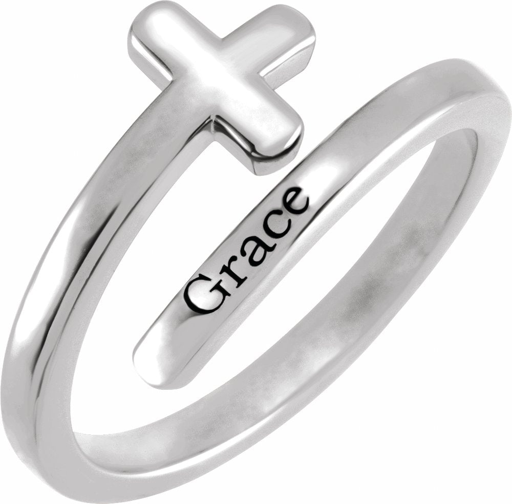 Sterling Silver Engravable Sideways Cross Ring