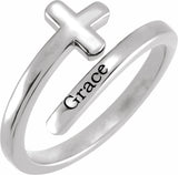 Sterling Silver Engravable Sideways Cross Ring
