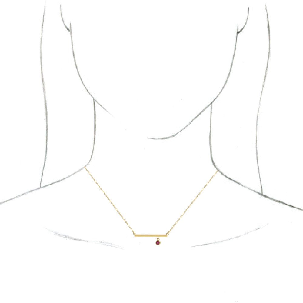 14K Yellow Lab-Grown Ruby Bezel-Set Bar 16" Necklace