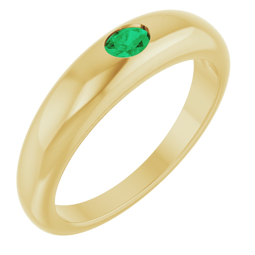 14K Yellow Natural Emerald Dome Ring