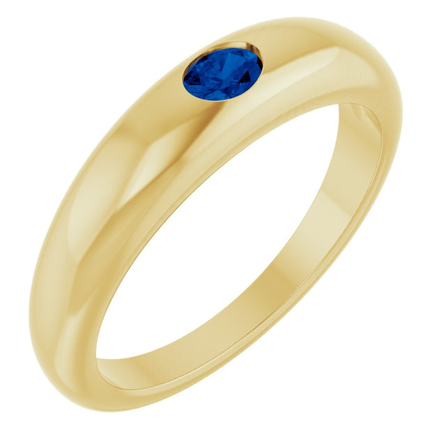 14K Yellow Natural Blue Sapphire Dome Ring