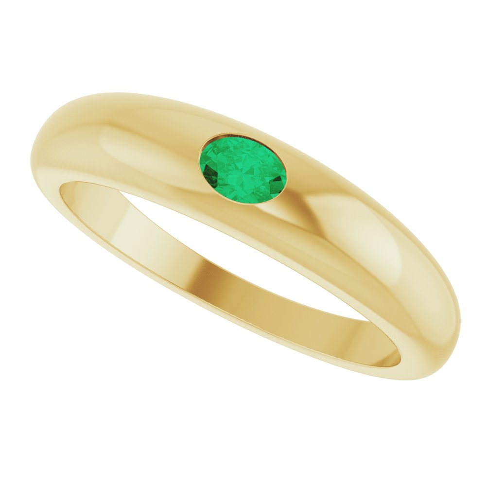 14K Yellow Natural Emerald Dome Ring