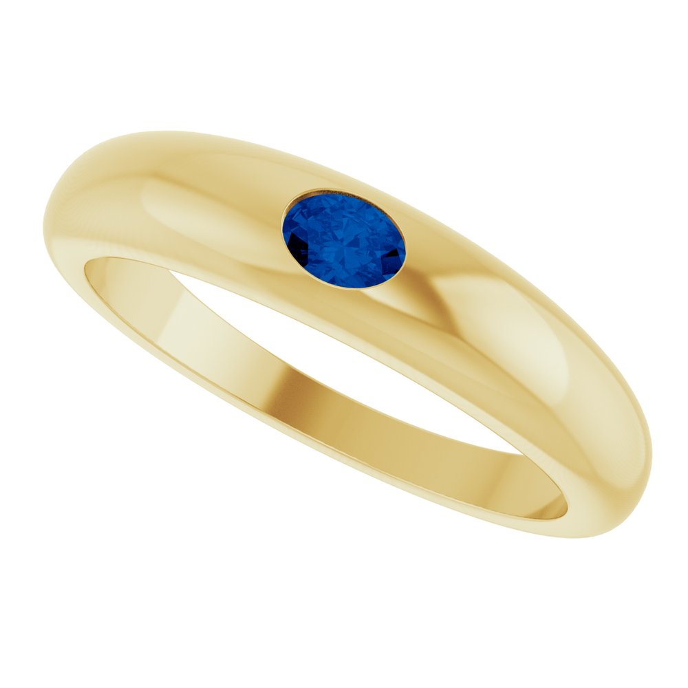 14K Yellow Natural Blue Sapphire Dome Ring