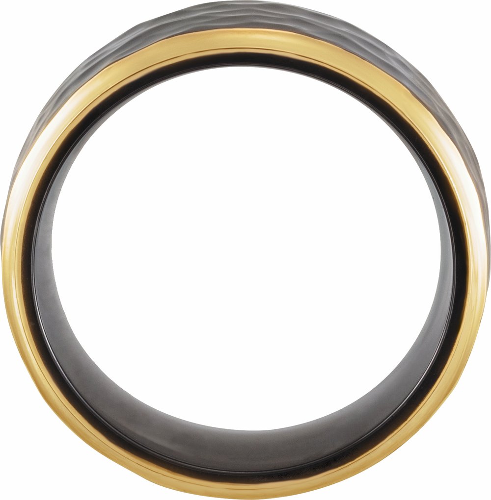 18K Yellow Gold PVD Black Titanium 8 mm Stepped-Edge Comfort-Fit Flat Band Size 7.5