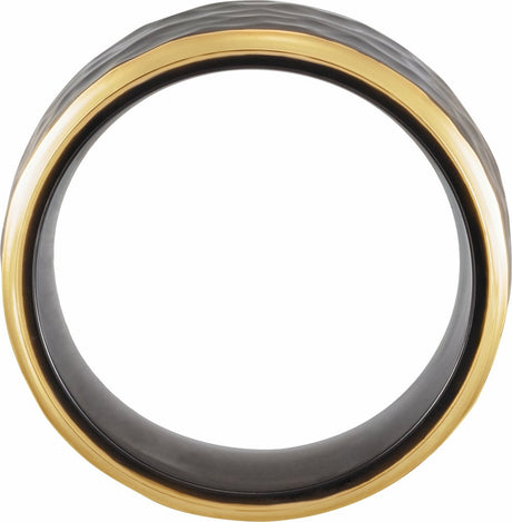 18K Yellow Gold PVD Black Titanium 8 mm Stepped-Edge Comfort-Fit Flat Band Size 7.5