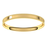 14K Yellow 2 mm Milgrain Flat Comfort Fit Band