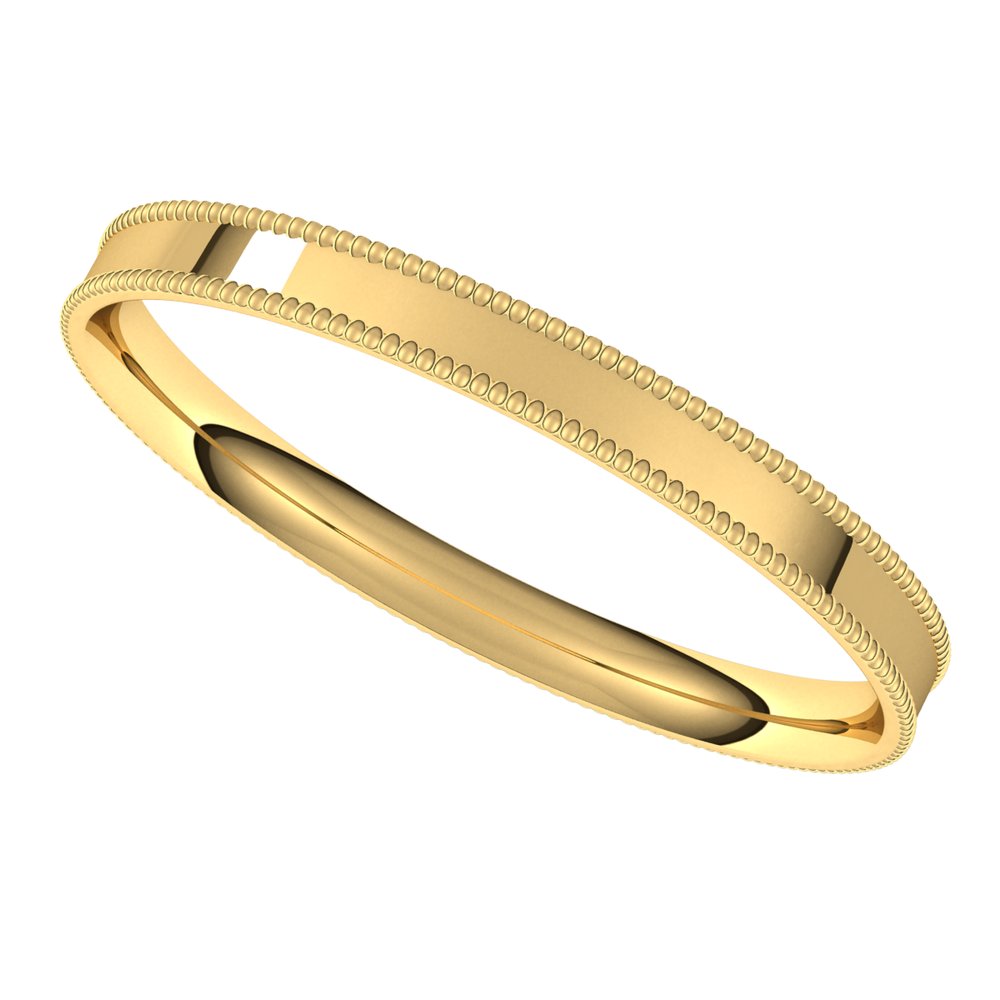 14K Yellow 2 mm Milgrain Flat Comfort Fit Band