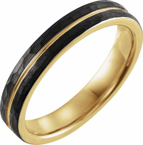 18K Yellow Gold PVD & Black PVD Tungsten 4 mm Grooved Comfort-Fit Flat Band Size 7