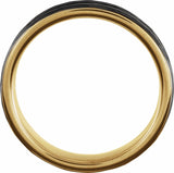 18K Yellow Gold PVD & Black PVD Tungsten 4 mm Grooved Comfort-Fit Flat Band