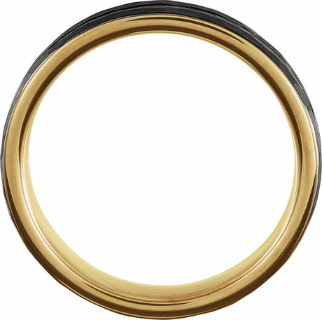 18K Yellow Gold PVD & Black PVD Tungsten 4 mm Grooved Comfort-Fit Flat Band Size 7