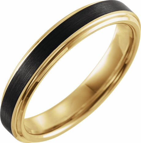 18K Yellow Gold PVD & Black PVD Tungsten 4 mm Stepped-Edge Comfort-Fit Flat Band Size 7