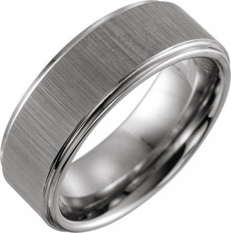 Tungsten 8 mm Tungsten Flat Stepped Edge Stone Band Size 8.5