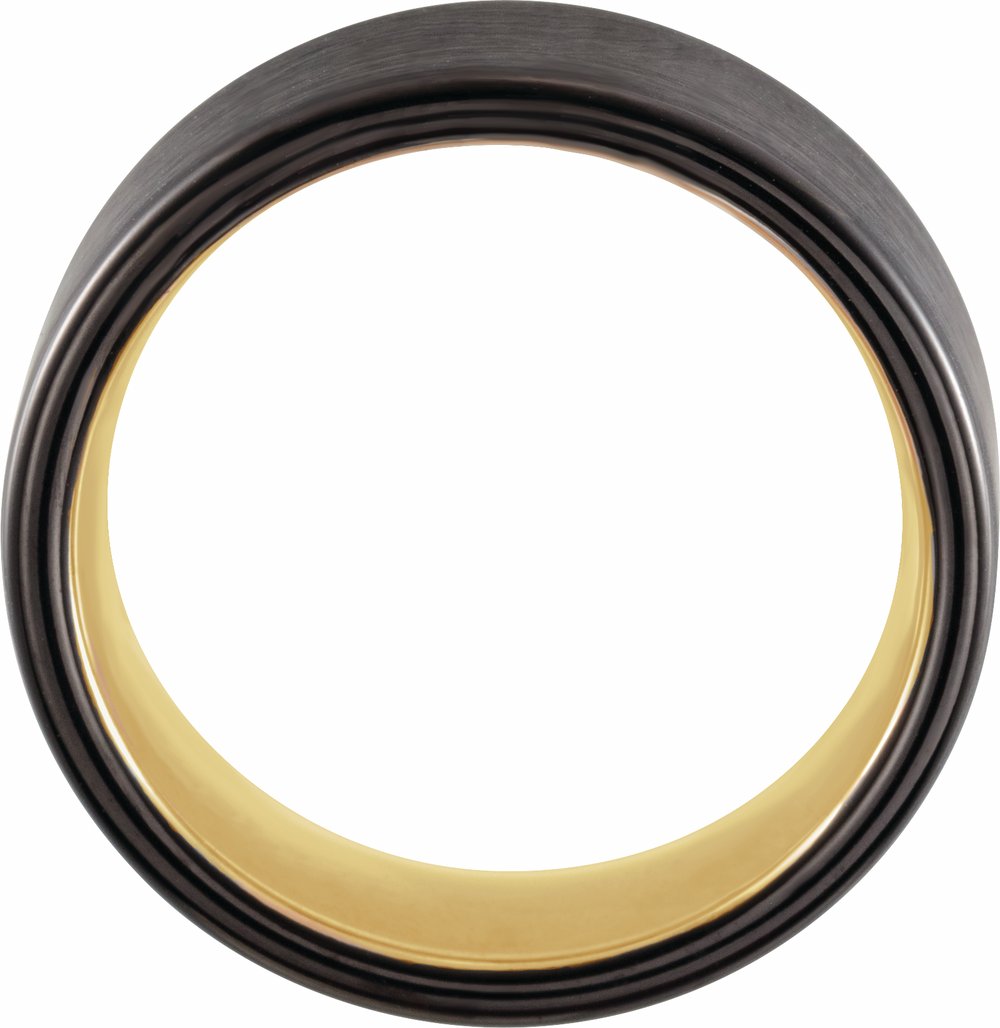 18K Yellow Gold PVD & Black PVD Tungsten 8 mm Comfort-Fit Flat Band Size 7