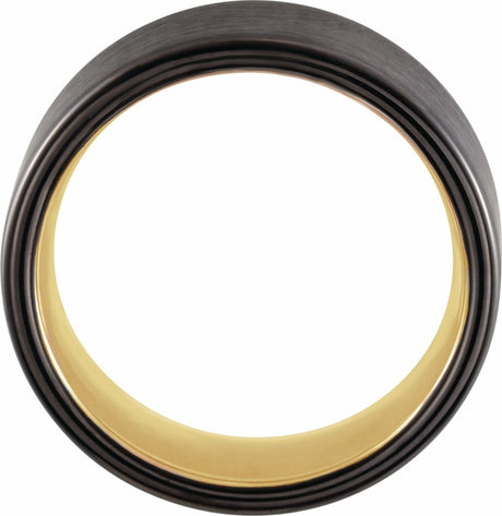 18K Yellow Gold PVD & Black PVD Tungsten 8 mm Comfort-Fit Flat Band