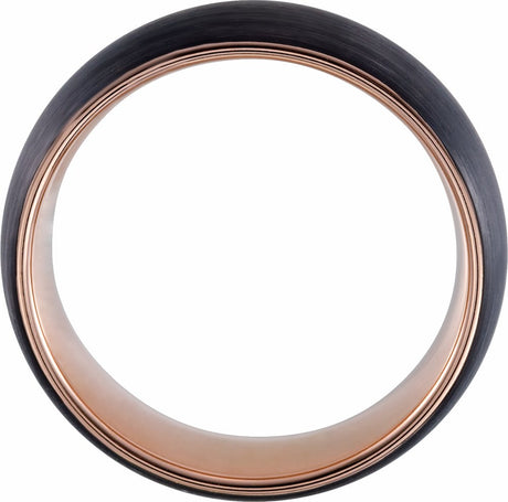 18K Rose Gold PVD & Black PVD Tungsten 8 mm Comfort-Fit Half-Round Band Size 7