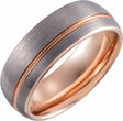 18K Rose Gold PVD Tungsten 8 mm Half Round Grooved Satin Band 12