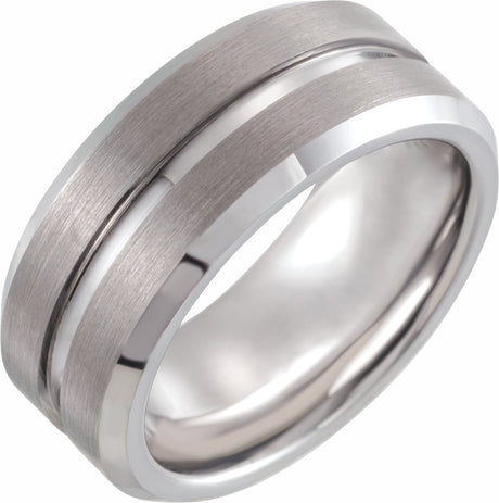 Tungsten 8 mm Beveled-Edge Grooved Comfort-Fit Band Size 7