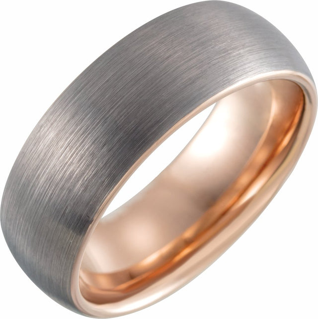 18K Rose Gold PVD Tungsten 8 mm Comfort-Fit Half Round Band Size 6.5