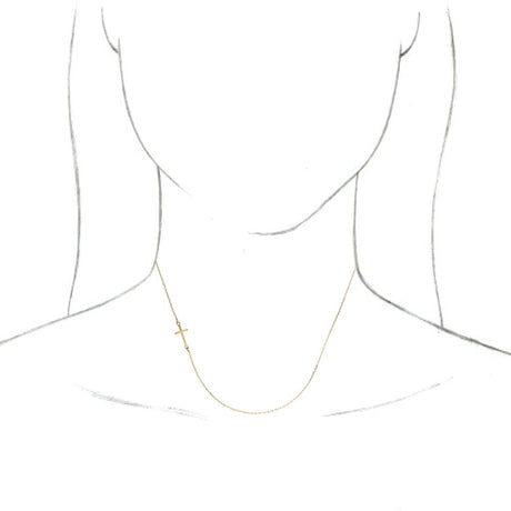 14K Yellow Gold Off-Center Sideways Cross 16" Necklace  