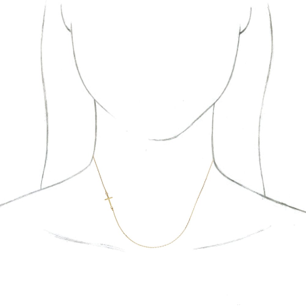 14K Yellow Gold Off-Center Sideways Cross 16" Necklace  