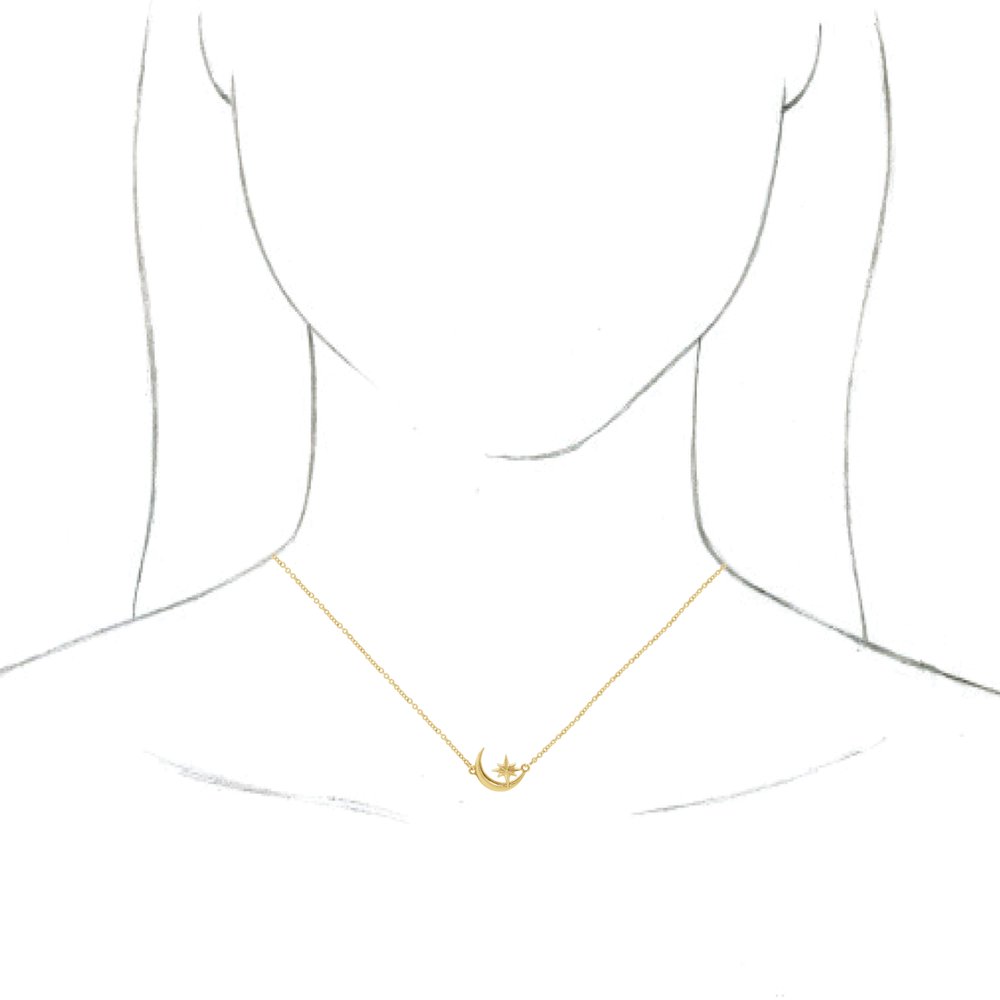 14K Yellow Crescent Moon & Star 16-18" Necklace