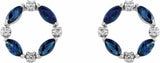 14K White Natural Blue Sapphire & 1/10 CTW Natural Diamond Circle Earrings