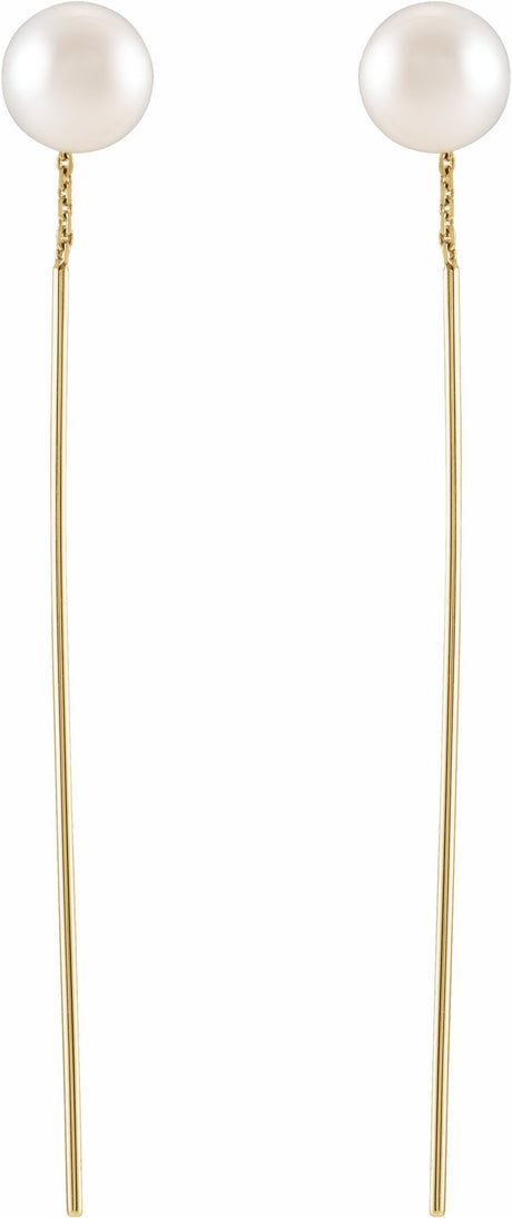 14K Yellow Gold Cultured White Freshwater Pearl Threader Earrings
