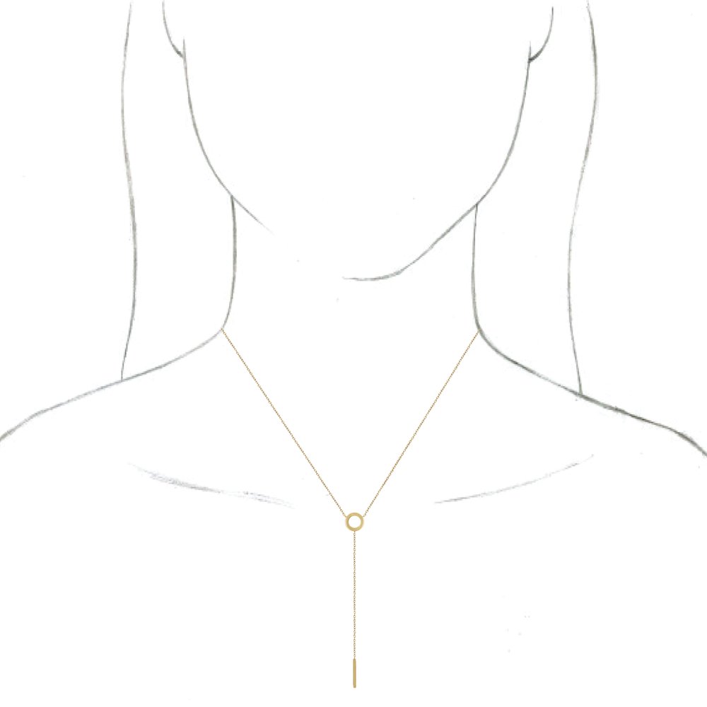 14K Yellow Circle & Bar 16-18"  Y Necklace