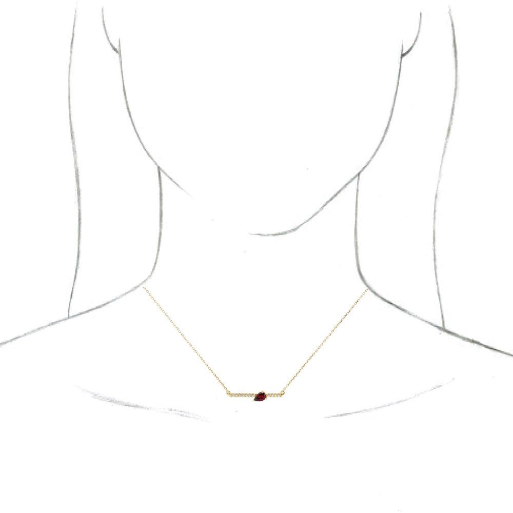 14K Yellow Natural Mozambique Garnet & 1/10 CTW Natural Diamond 18" Necklace