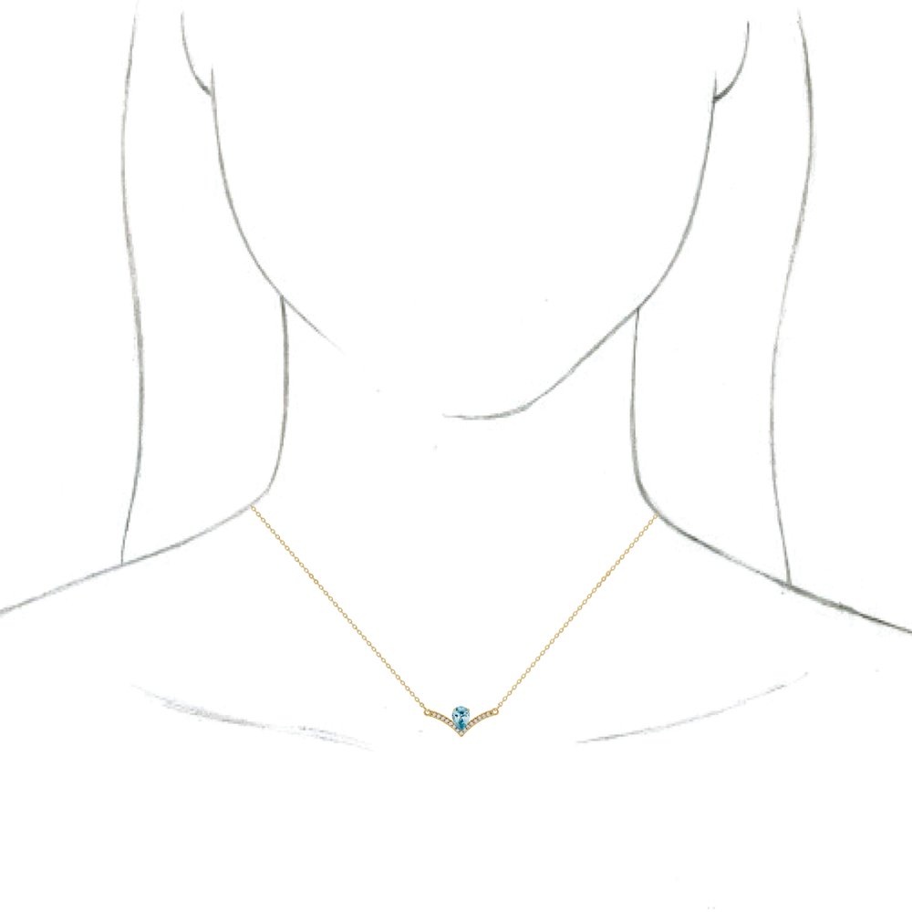 14K Yellow Natural Blue Zircon & .06 CTW Natural Diamond 16" Necklace