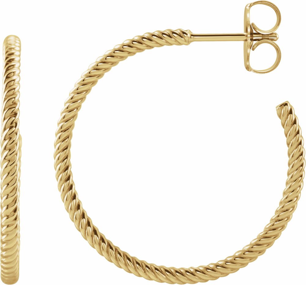 14K Yellow Rope 25 mm Hoop Earrings