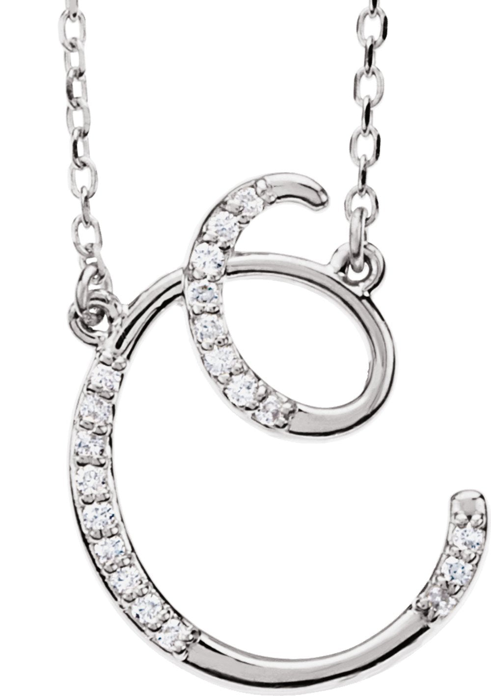 14K White Gold .08 CTW Natural Diamond Initial C 16" Necklace