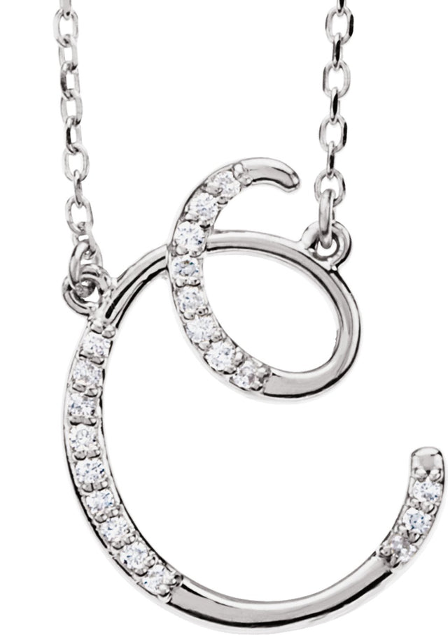 14K White .08 CTW Natural Diamond Initial C 16" Necklace