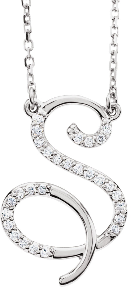 14K White 1/8 CTW Natural Diamond Initial S 16" Necklace