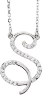 14K White 1/8 CTW Natural Diamond Initial S 16" Necklace