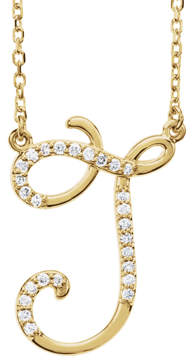 14K Yellow Gold 1/10 CTW Natural Diamond Initial J 16" Necklace