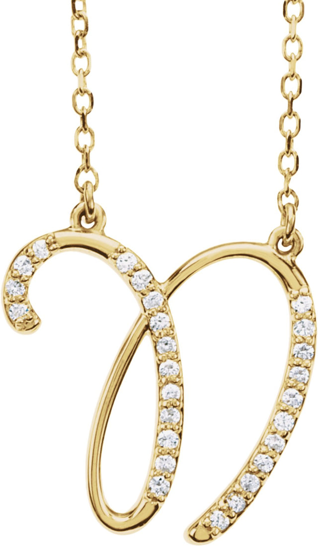14K Yellow Gold 1/10 CTW Natural Diamond Initial N 16" Necklace