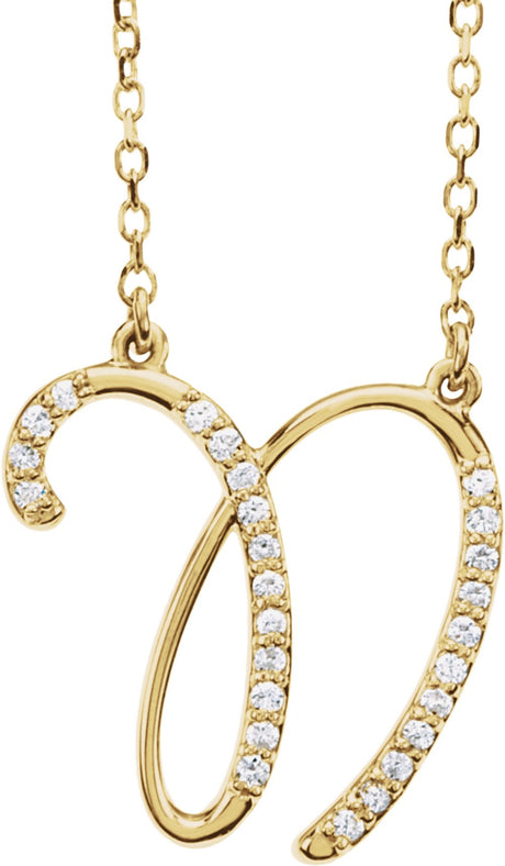 14K Yellow Gold 1/10 CTW Natural Diamond Initial N 16" Necklace