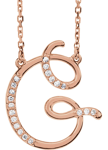 14K Rose .08 CTW Natural Diamond Initial G 16" Necklace