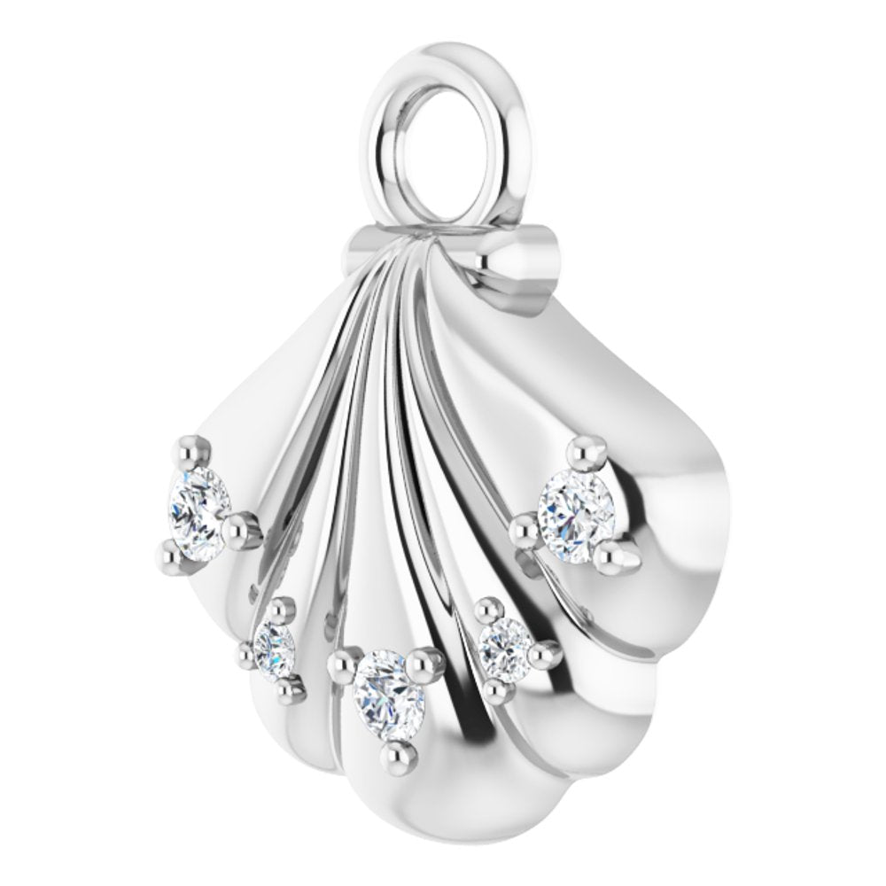 14K White .03 CTW Natural Diamond Seashell Dangle