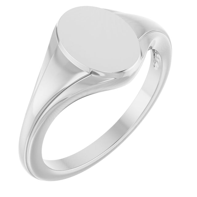 14K White Gold 10.4x7.1 mm Oval Fluted Signet Ring