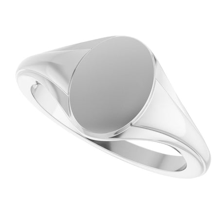 14K White 10.4x7.1 mm Oval Fluted Signet Ring