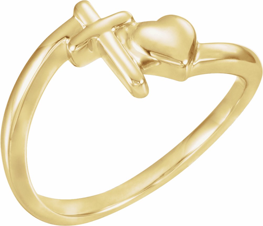 14K Yellow Cross & Heart Chastity Ring