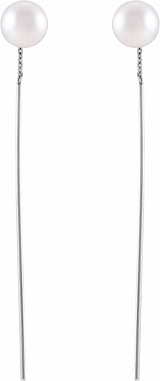 14K White Cultured White Freshwater Pearl Threader Earrings