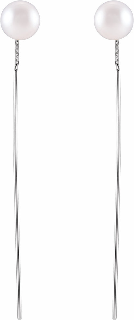 14K White Cultured White Freshwater Pearl Threader Earrings