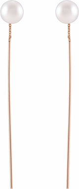 14K Rose Cultured White Freshwater Pearl Threader Earrings