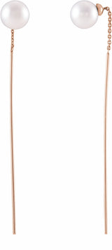 14K Rose Cultured White Freshwater Pearl Threader Earrings