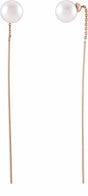 14K Rose Cultured White Freshwater Pearl Threader Earrings