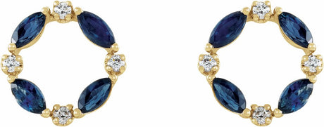 14K Yellow Natural Blue Sapphire & 1/10 CTW Natural Diamond Circle Earrings